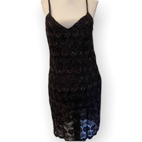 Bags Milo Black Sequence Spaghetti strap Cocktail Gown Sz L - Picture 1 of 16
